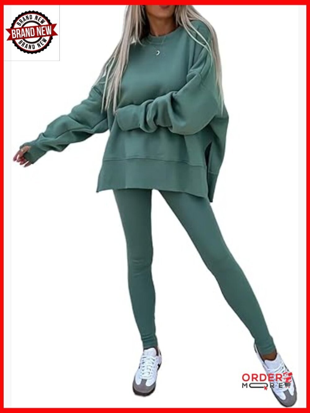Casual Two Piece Outfit Oversized Pullover Sweatshirt with Thumb Hole Slit